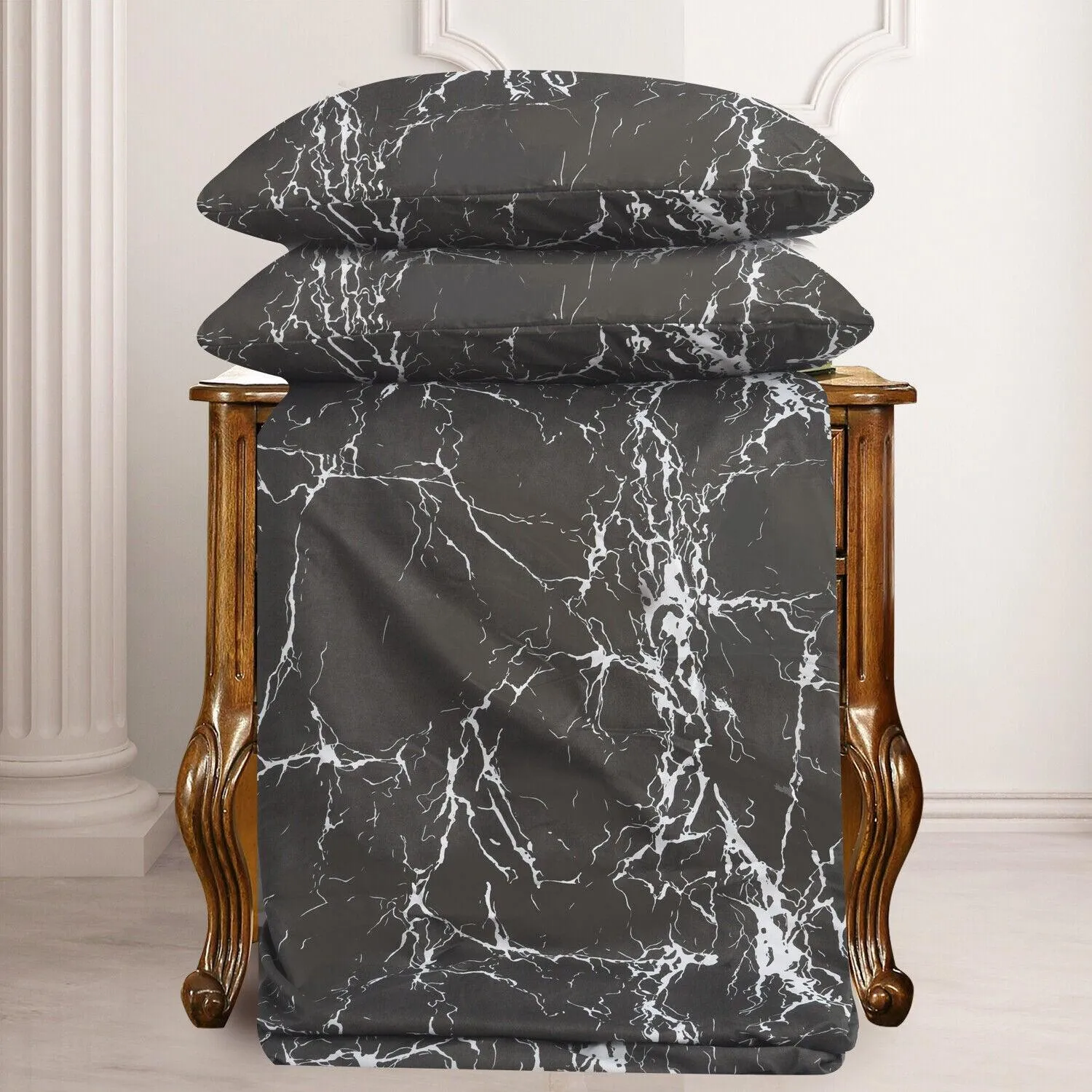 Luxury 4pcs Double Quilt Cover Set - Charcoal Marble Luxe Duvet Set