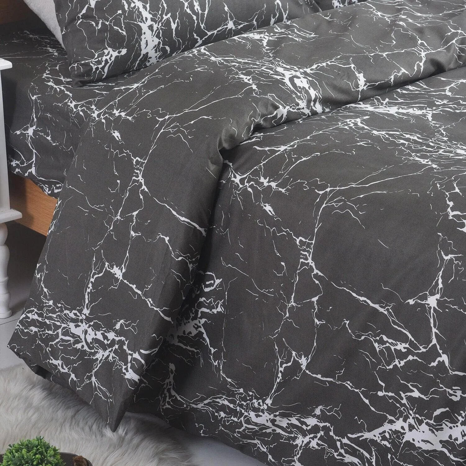 Luxury 4pcs Double Quilt Cover Set - Charcoal Marble Luxe Duvet Set