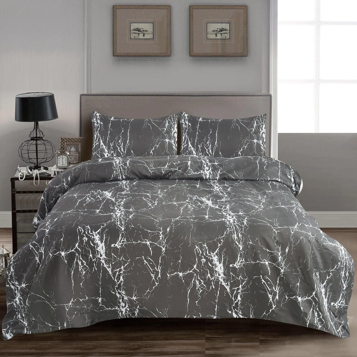 Luxury 4pcs Double Quilt Cover Set - Charcoal Marble Luxe Duvet Set