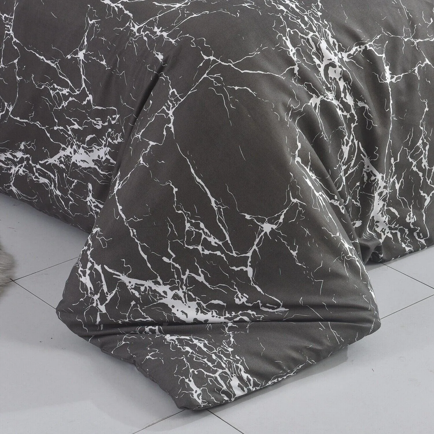 Luxury 4pcs Double Quilt Cover Set - Charcoal Marble Luxe Duvet Set