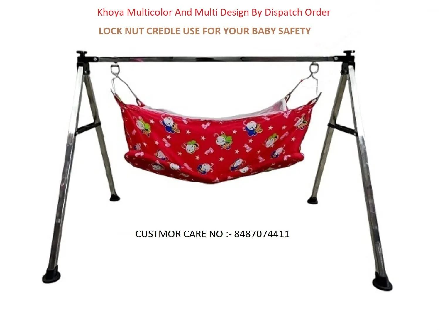 MACKLON Baby Boy's and Girl's Portable Folding Swing Baby Cradle Ghodiyu Net,Square Steel (Khoya Multi Color and Multi Design to Dispatch Order)), Stainless Steel