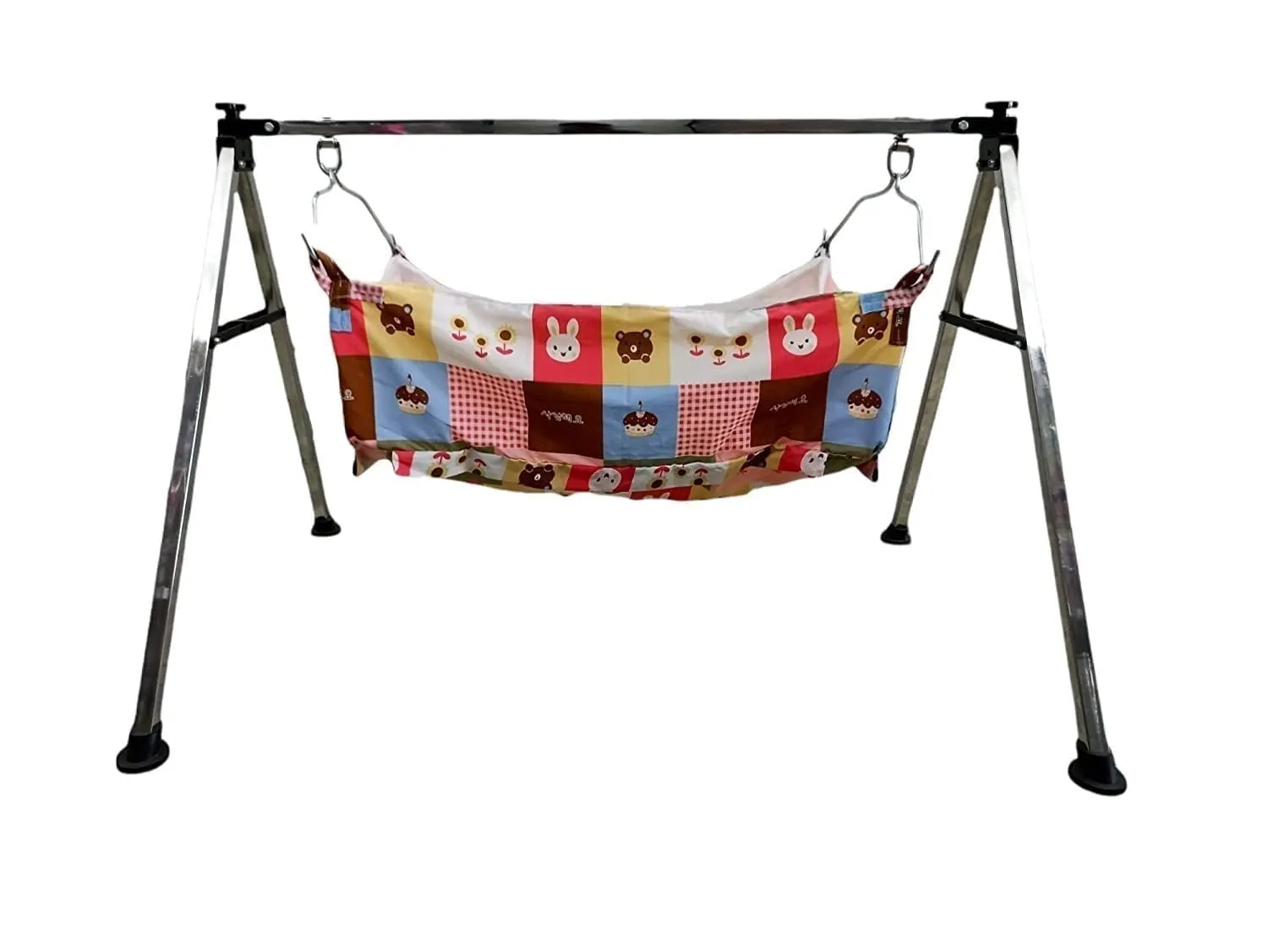 MACKLON Baby Boy's and Girl's Portable Folding Swing Baby Cradle Ghodiyu Net,Square Steel (Khoya Multi Color and Multi Design to Dispatch Order)), Stainless Steel