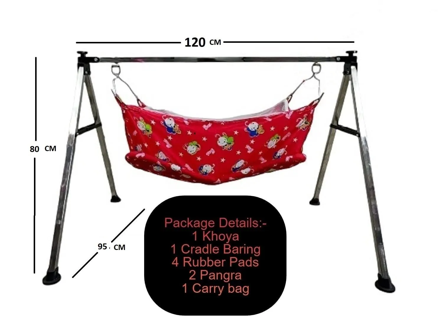 MACKLON Baby Boy's and Girl's Portable Folding Swing Baby Cradle Ghodiyu Net,Square Steel (Khoya Multi Color and Multi Design to Dispatch Order)), Stainless Steel