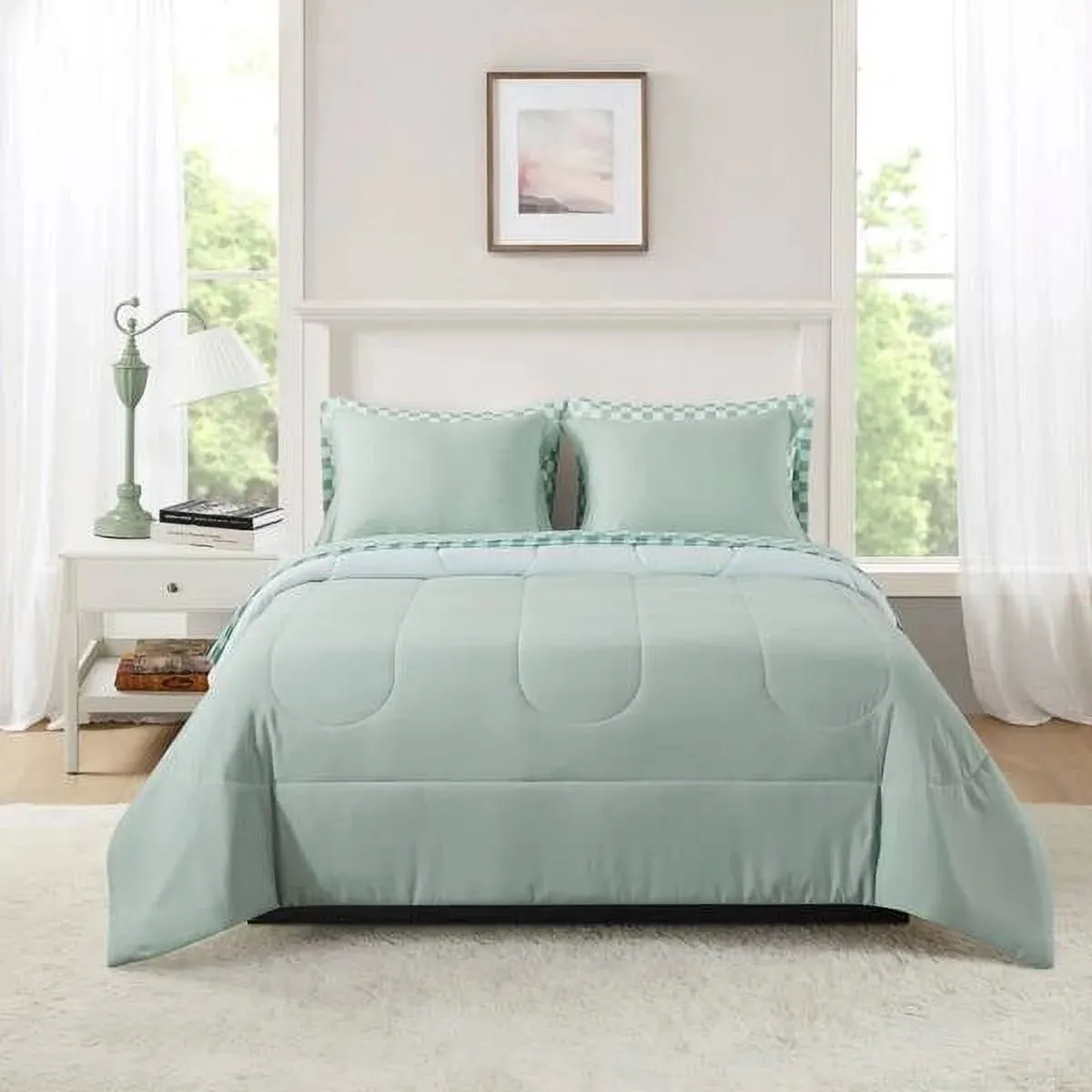 Mainstays MS1402263422-07 7 Piece Reversible Bed In A Bag Comforter Set W/Sheets, Queen Sage