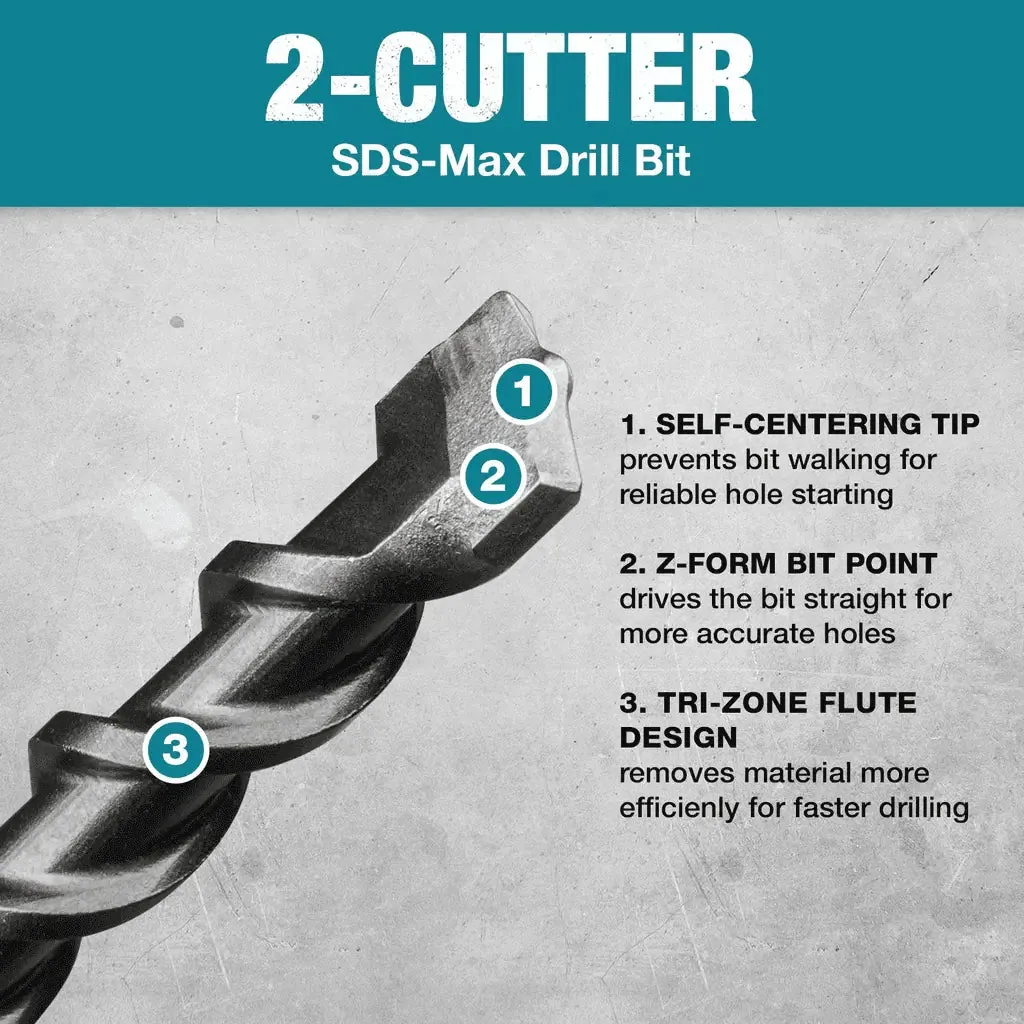 Makita 1/2" x 21" SDS-MAX Carbide Drill Bit, 2-Cutter