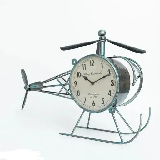 MARMORIS ECOM Handmade Iron Painted Helicopter Table Clock Antique Decorative Style Tabletop Clock for Home/Office (25.5 x 5 x 16 inches)