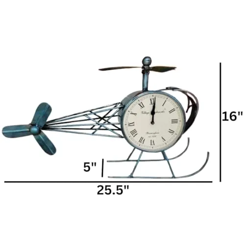 MARMORIS ECOM Handmade Iron Painted Helicopter Table Clock Antique Decorative Style Tabletop Clock for Home/Office (25.5 x 5 x 16 inches)