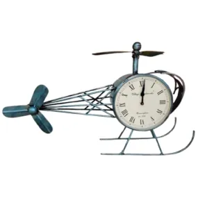 MARMORIS ECOM Handmade Iron Painted Helicopter Table Clock Antique Decorative Style Tabletop Clock for Home/Office (25.5 x 5 x 16 inches)