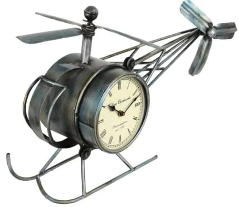 MARMORIS ECOM Handmade Iron Painted Helicopter Table Clock Antique Decorative Style Tabletop Clock for Home/Office (25.5 x 5 x 16 inches)