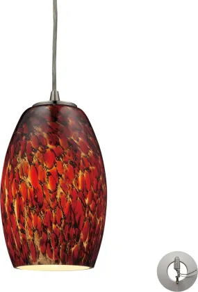 Maui 1 Light Pendant In Satin Nickel and Ember Glass - Includes Recessed Lighting Kit