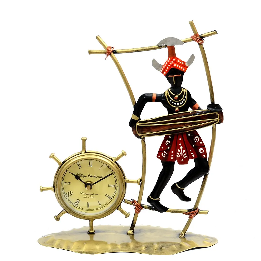 Medieval Arts Table Top Decor Iron Tribal Lady with Table Clock Showpiece Home/Office Decor Item Best Gift