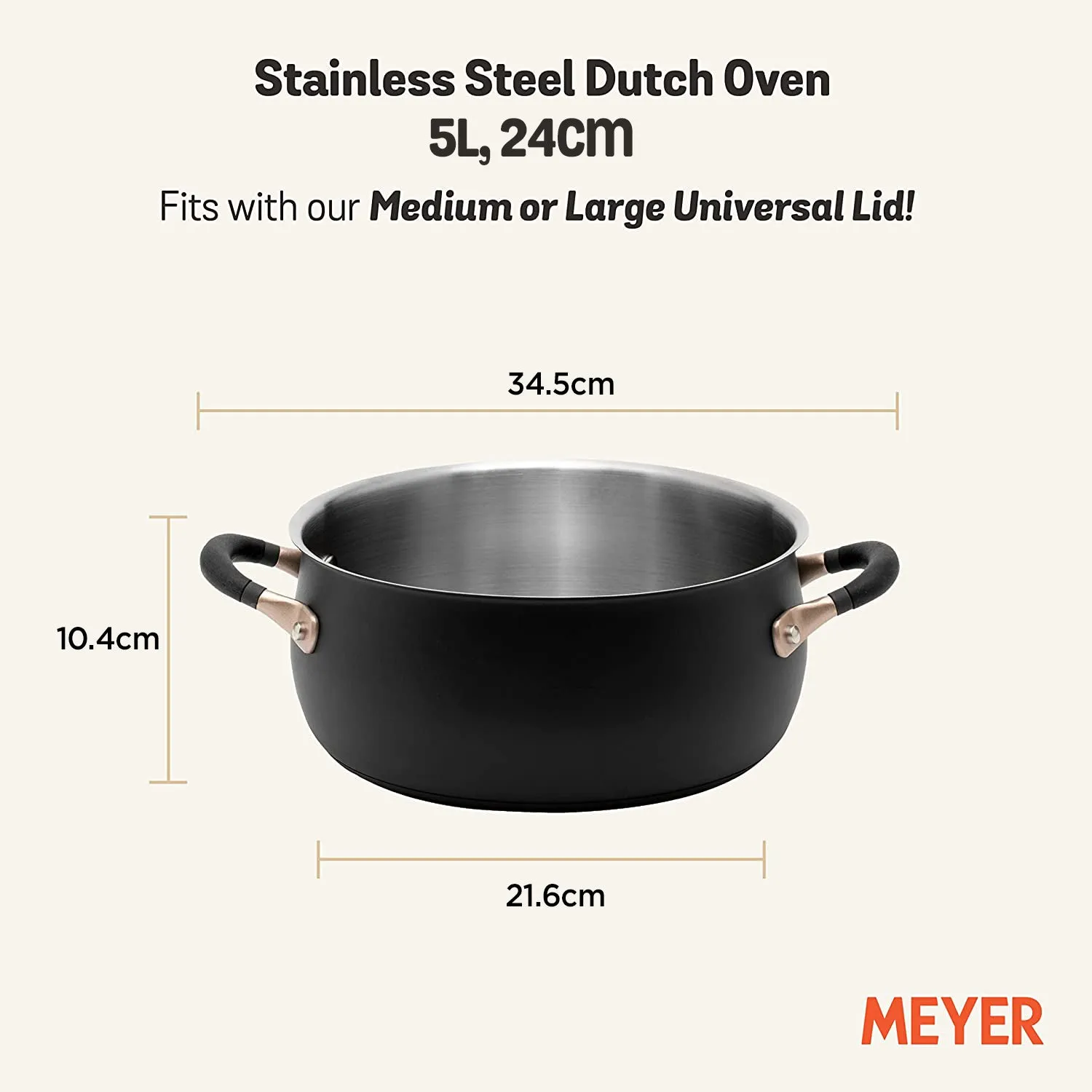 Meyer Accent Series Stainless Steel Dutch Oven/Casserole Pan, 5 Litres