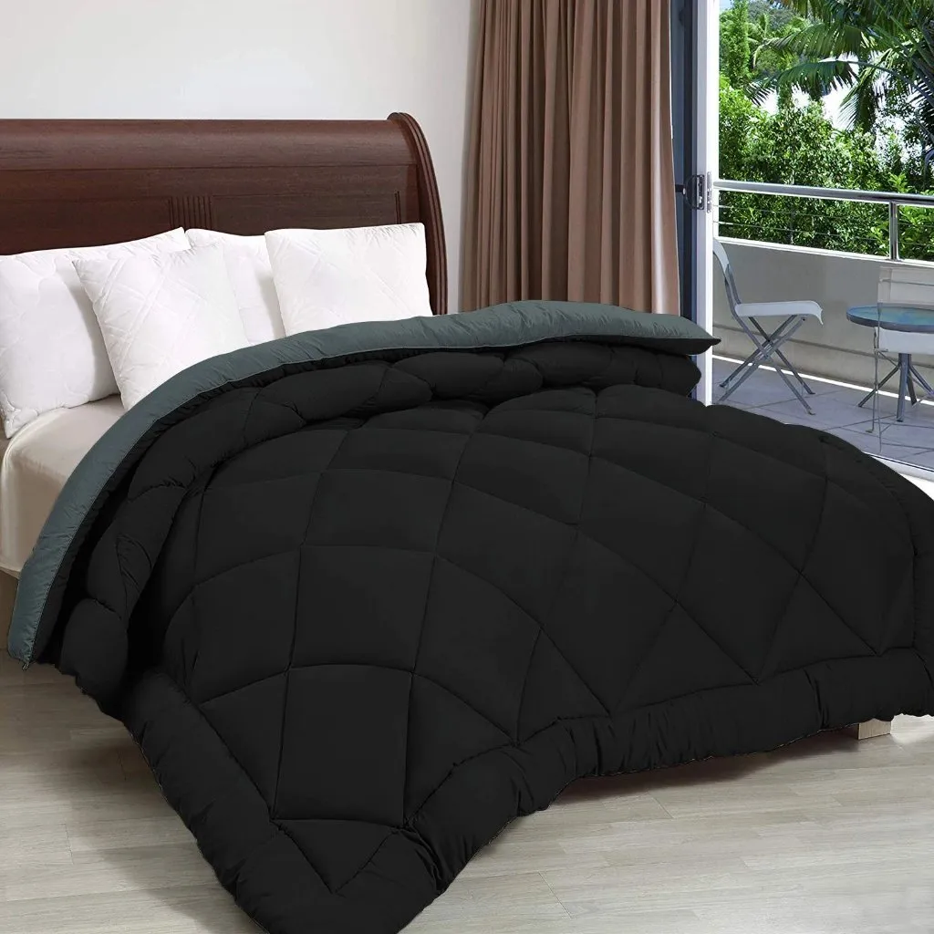 Microfiber Reversible AC Comforter for Double Bed: Black & Grey