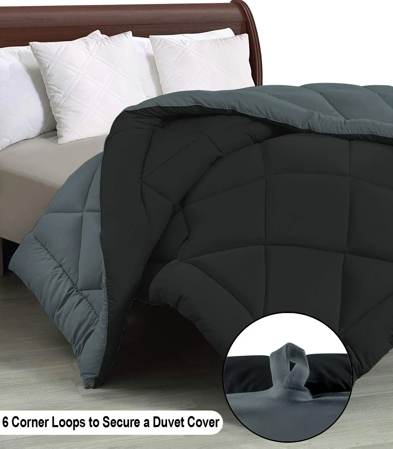 Microfiber Reversible AC Comforter for Double Bed: Black & Grey