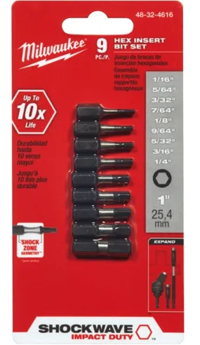 Milwaukee 48-32-4616 Insert Bit Set, 9-Piece, Steel :CD: QUANTITY: 3