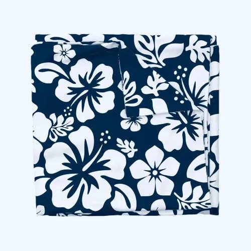 Navy Blue and White Hibiscus and Hawaiian Flowers Duvet Cover -Medium Scale