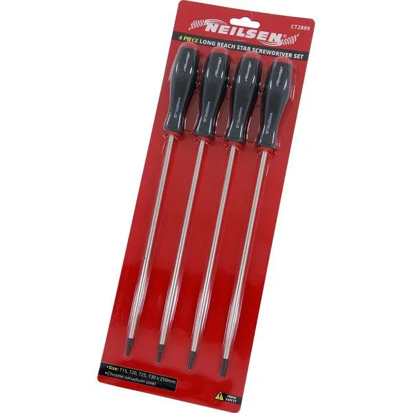 Neilsen CT2899 4PC 250MM Extra Long Star TORX Screwdriver T15 T20 T25 T30 X 250 4 Piece Set