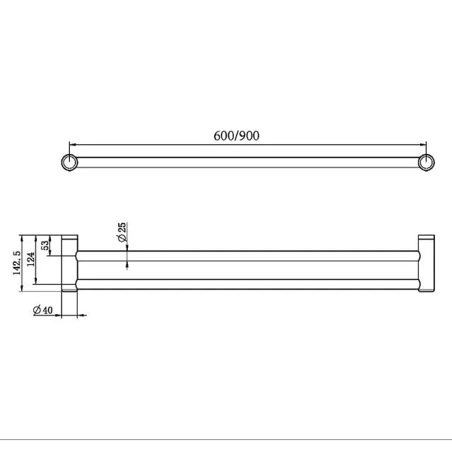 Nero Mecca Care 25mm Double Towel Grab Rail 600mm Matte Black