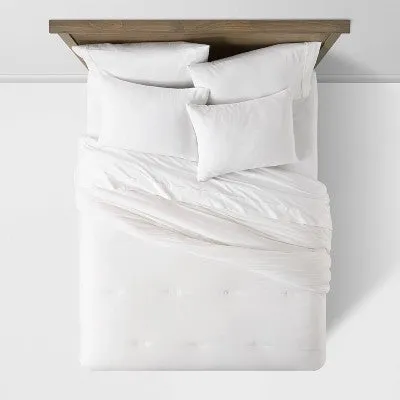 New - King Washed Cotton Sateen Comforter & Sham Set White - Threshold