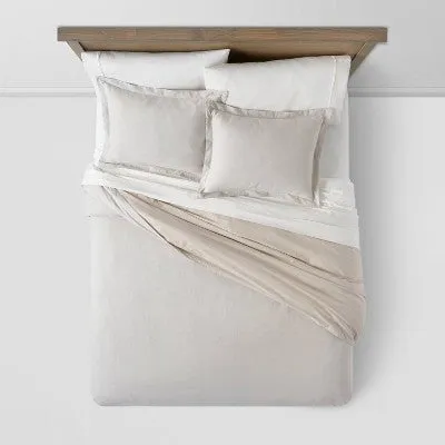 New - Twin/Twin Extra Long Cotton Linen Chambray Duvet Cover & Sham Set Light Gray - Threshold