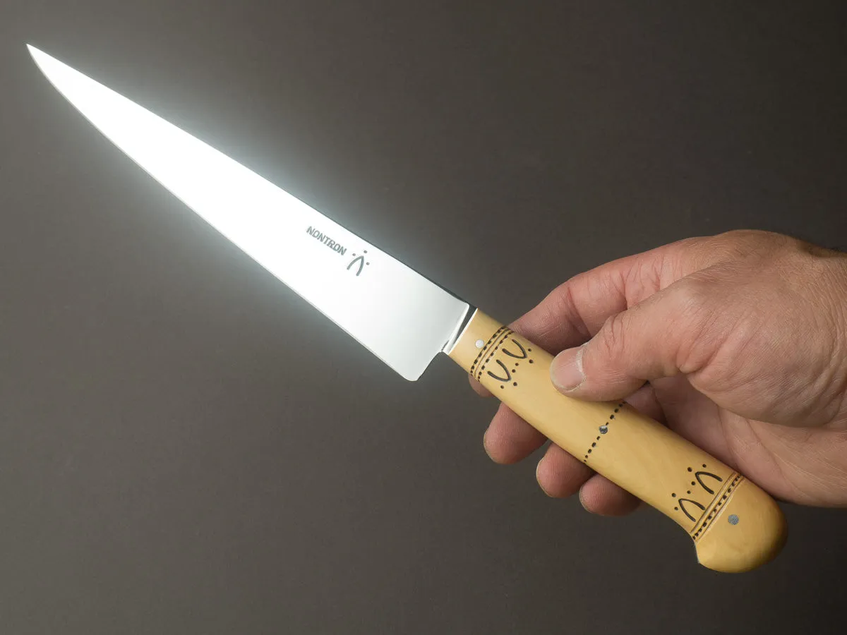 Nontron - Stainless - 8" Slicing Knife - Boxwood Handle - Mirror Polished