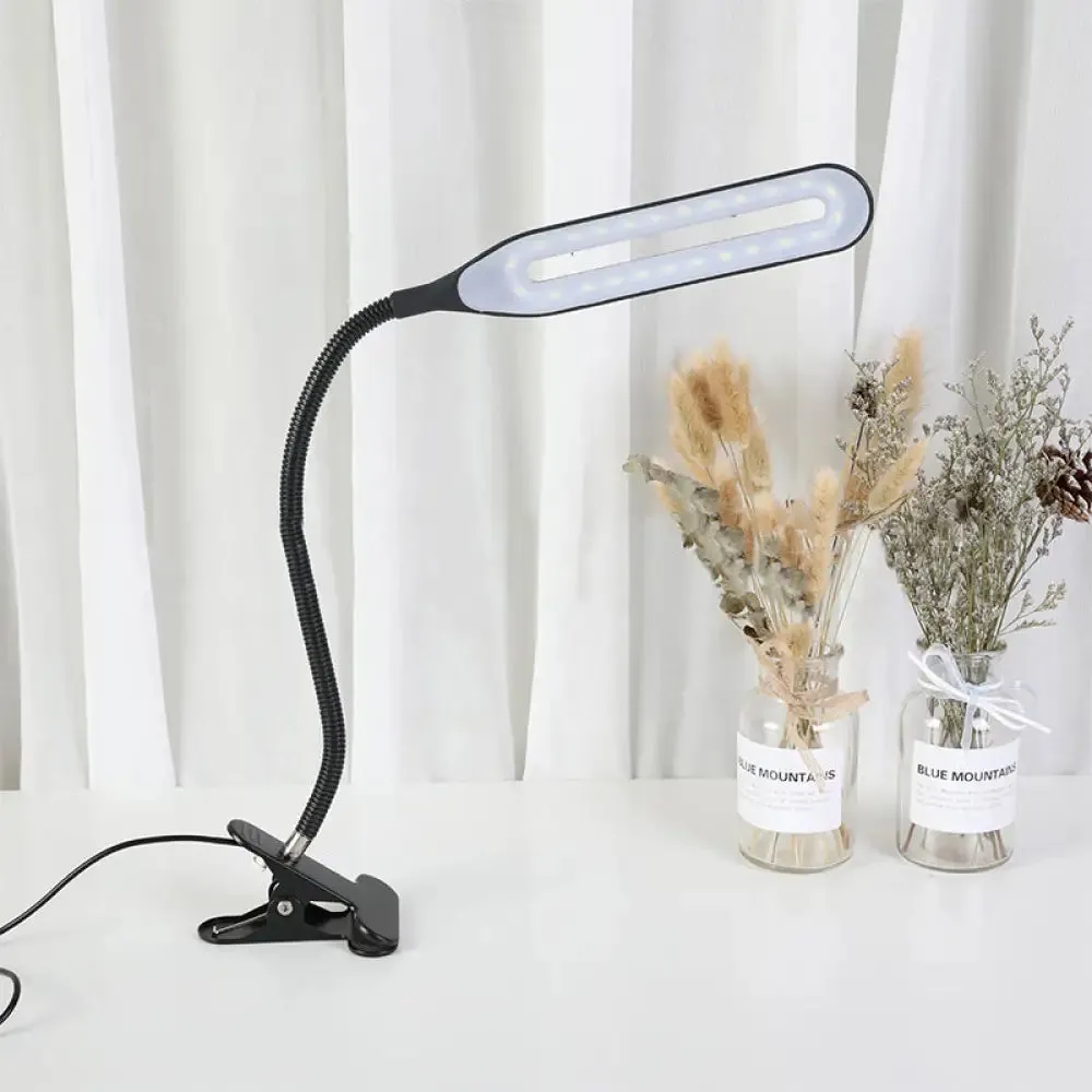 Oblong Shade LED Clip-On Desk Light with Eye-Caring Technology for Reading, Black/White