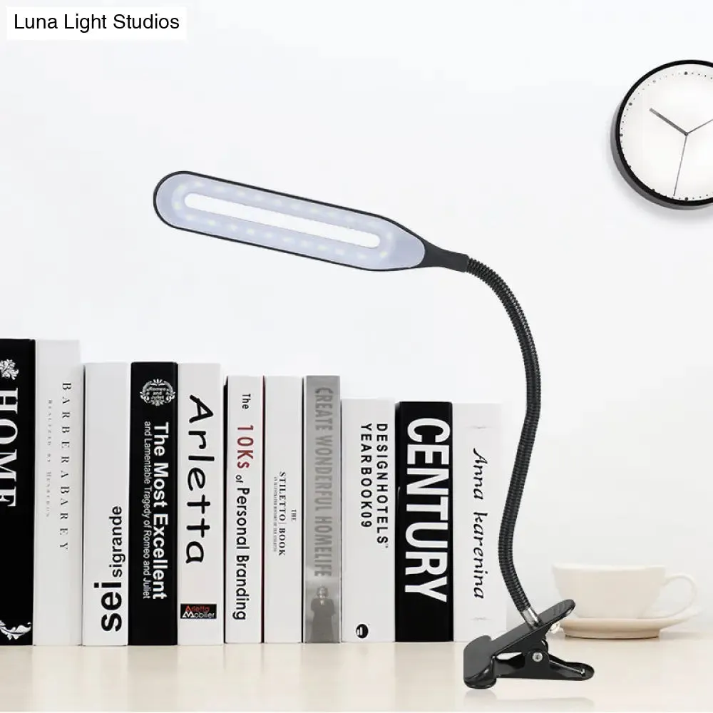 Oblong Shade LED Clip-On Desk Light with Eye-Caring Technology for Reading, Black/White