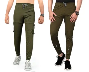 Pack of 2 Men Solid, Pocket Army Green ,Army Green Track Pants