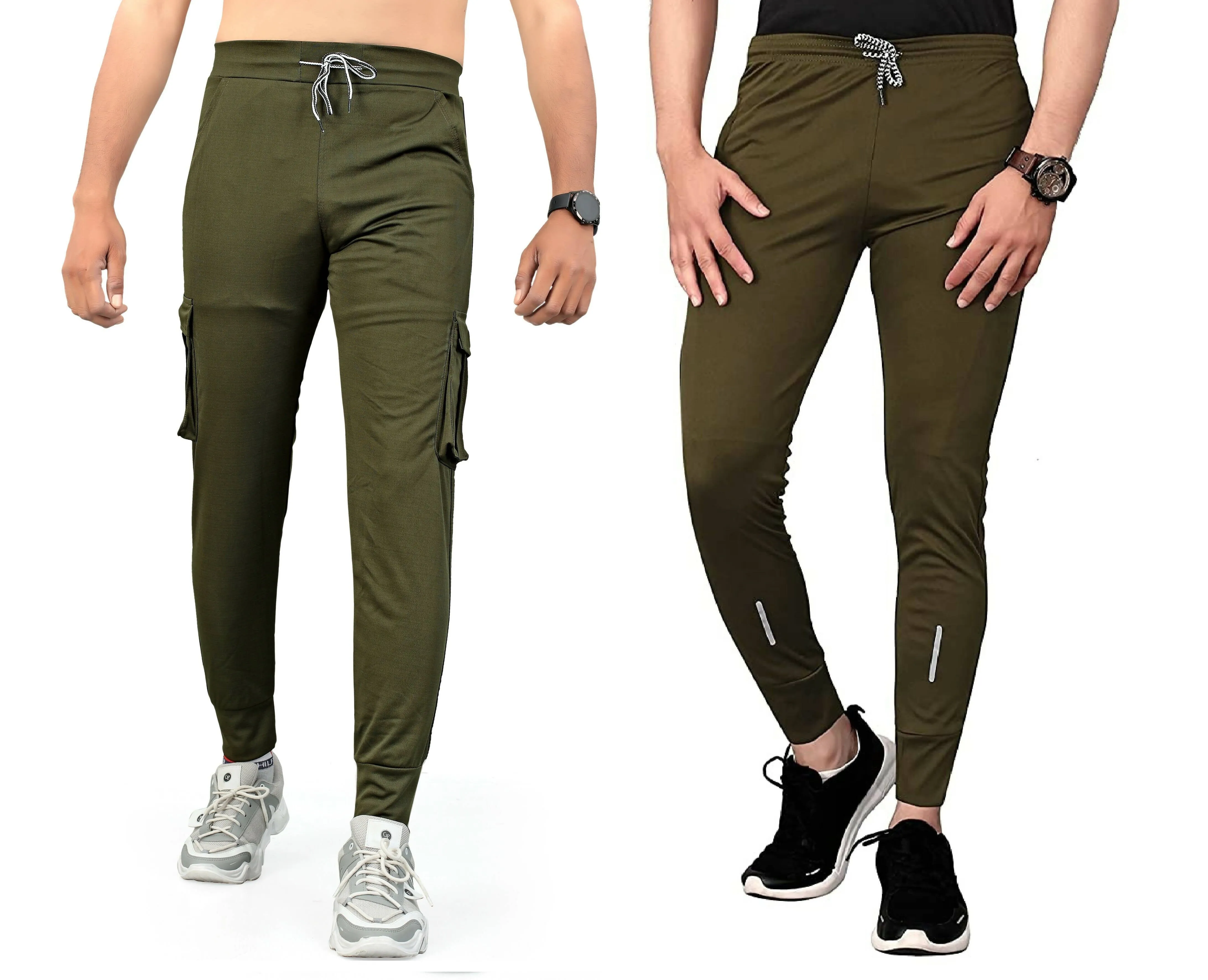 Pack of 2 Men Solid, Pocket Army Green ,Army Green Track Pants