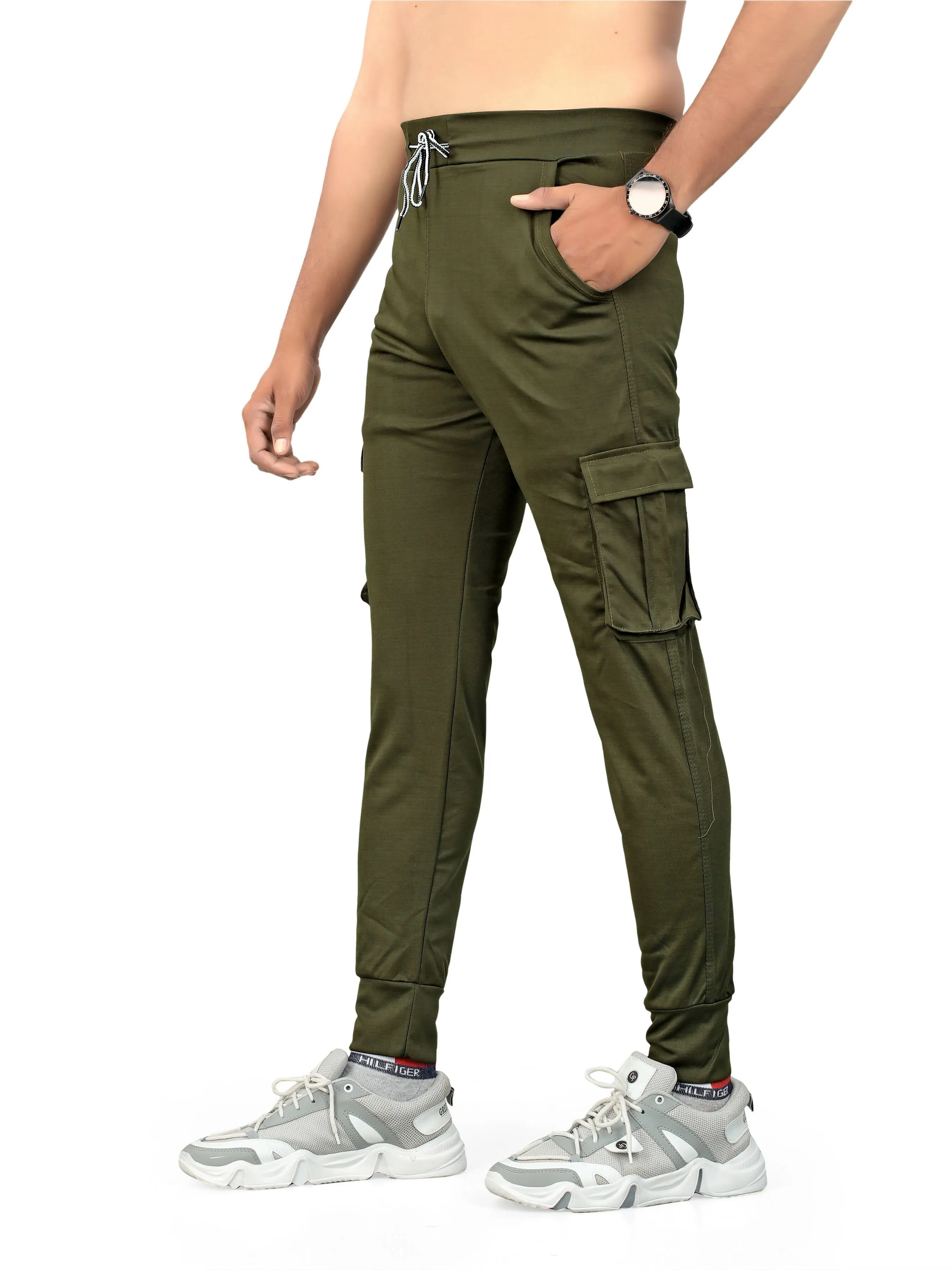 Pack of 2 Men Solid, Pocket Army Green ,Army Green Track Pants