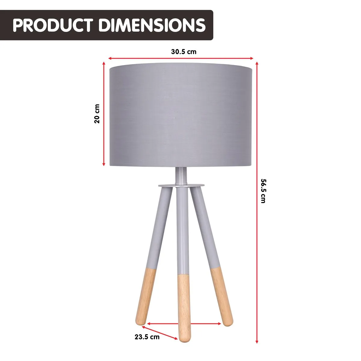 Painted Metal & Wood Tripod Desk Lamp, Grey Shade - Sarantino