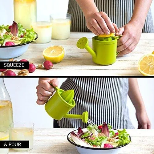 Peleg Design Lemoniere Original Watering Can-Shaped Manual Hand Juicer, Green Plastic Squeezer with Pourer for Lemon or Citrus Juice with Flip Lid for Storage