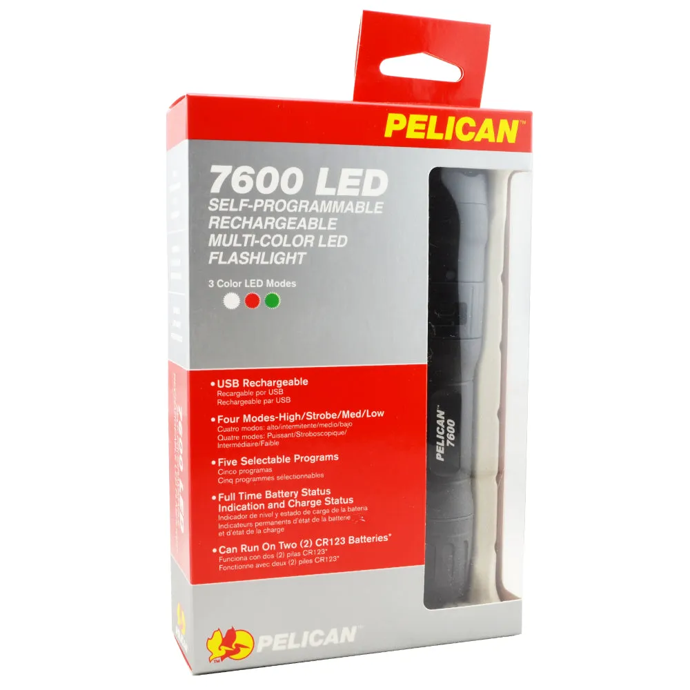 Pelican 7600 Tactical Flashlight, Rechargeable Multi-Color LED Light, Black