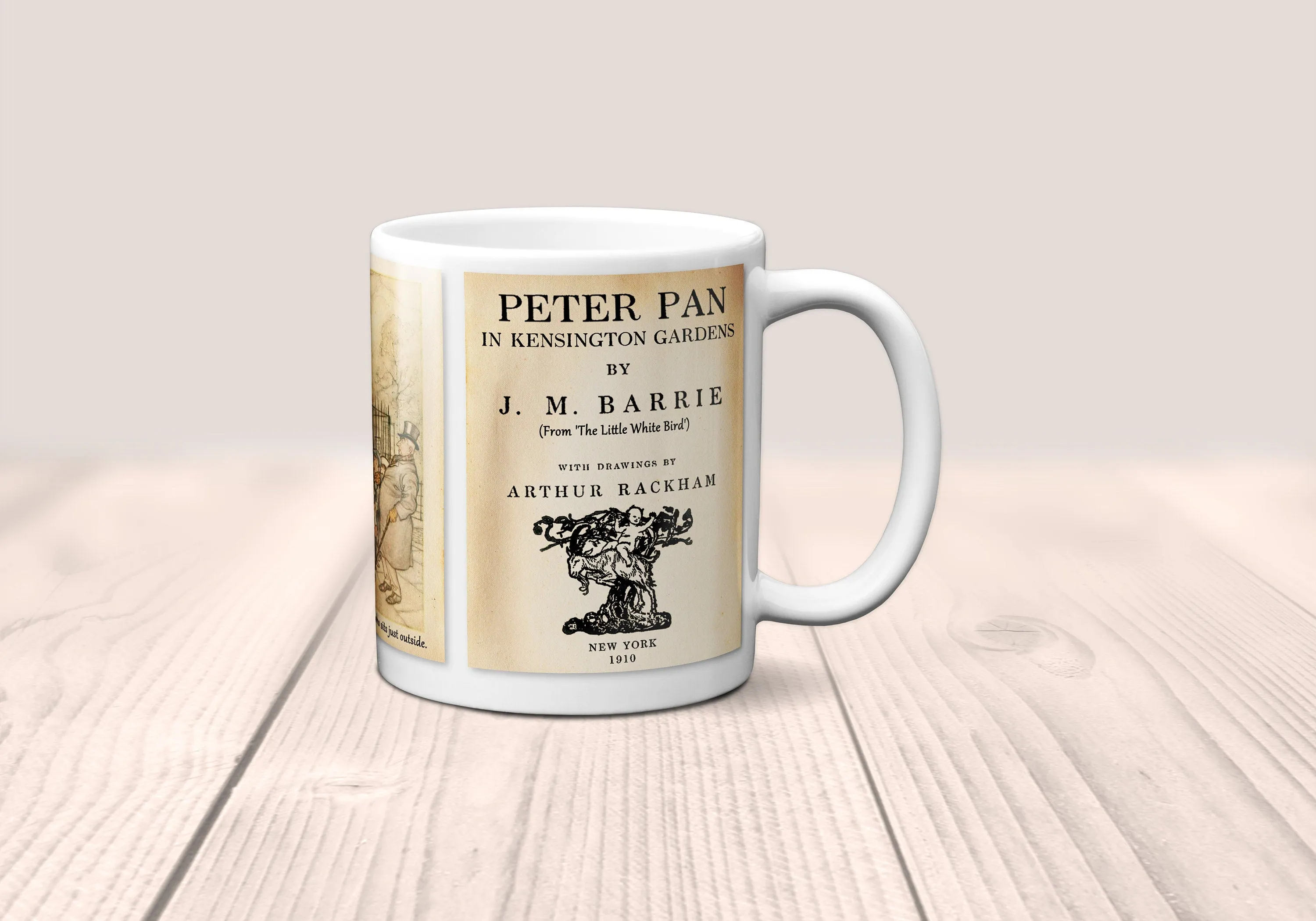 Peter Pan in Kensington Gardens by J. M. Barrie Mug. Coffee Mug with Peter Pan book Title and Book Pages, Bookish Gift, Literary Mug.