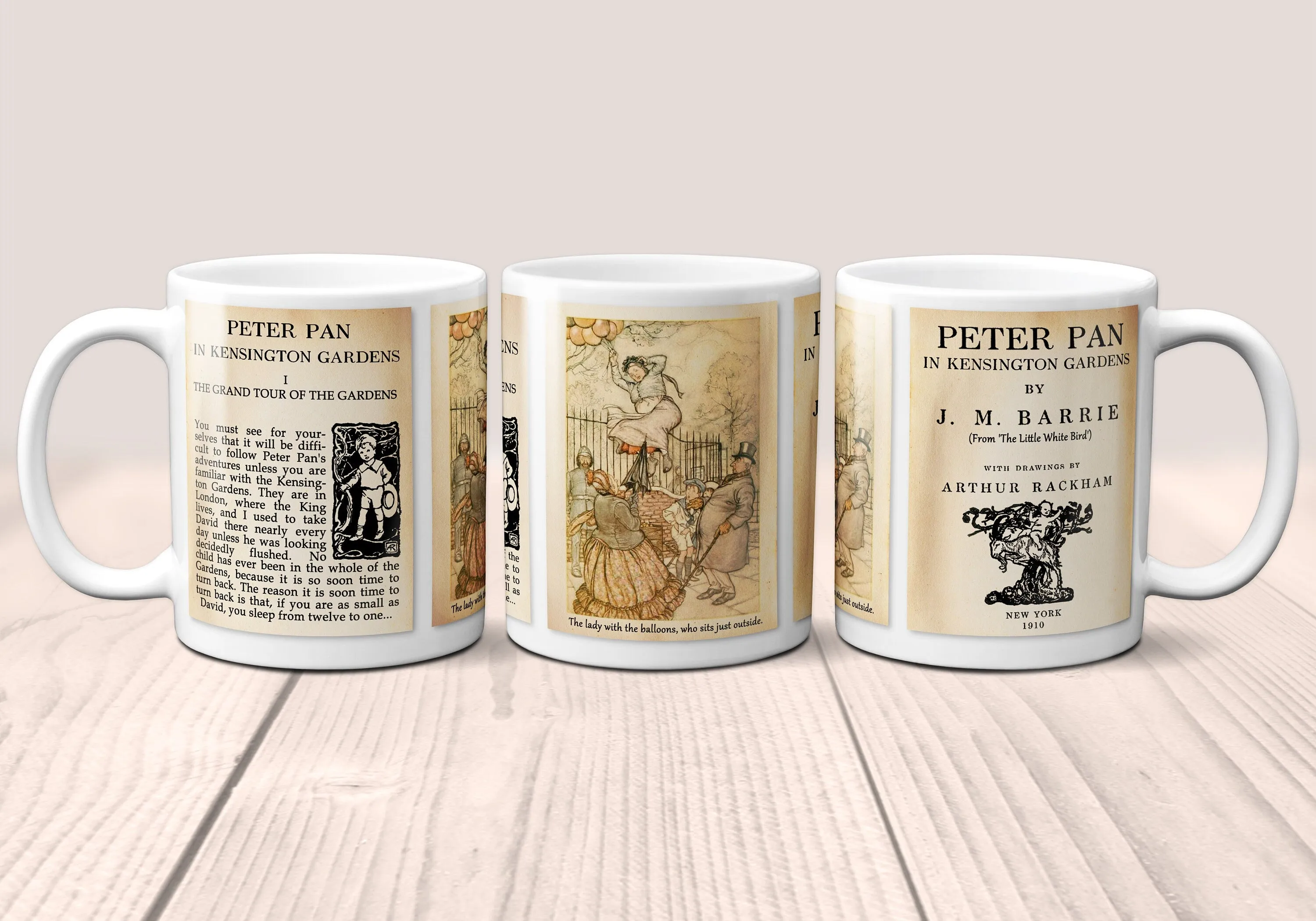 Peter Pan in Kensington Gardens by J. M. Barrie Mug. Coffee Mug with Peter Pan book Title and Book Pages, Bookish Gift, Literary Mug.