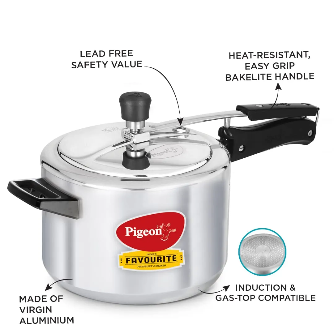 Pigeon by Stovekraft 5 Litre Favourite Aluminium Inner Lid Induction Base Pressure Cooker (Silver) BIS Certified