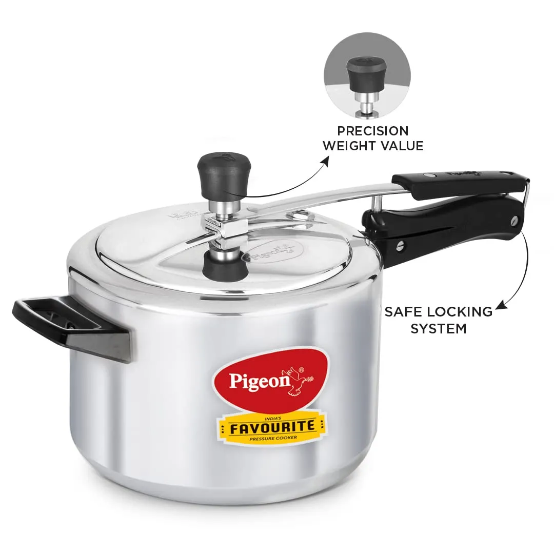 Pigeon by Stovekraft 5 Litre Favourite Aluminium Inner Lid Induction Base Pressure Cooker (Silver) BIS Certified