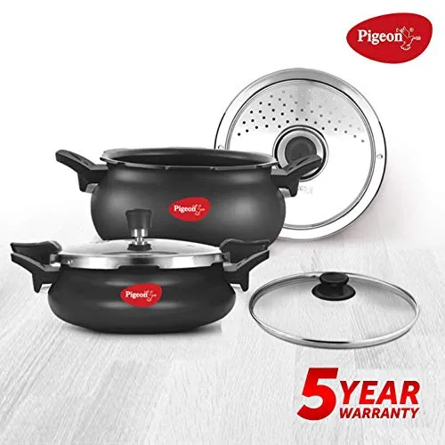 Pigeon by Stovekraft All in One Value Pack Hard Anodized Cooker Set, 5-Pieces, Black