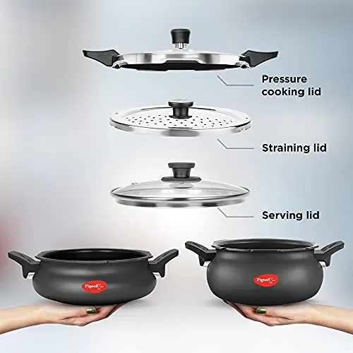 Pigeon by Stovekraft All in One Value Pack Hard Anodized Cooker Set, 5-Pieces, Black