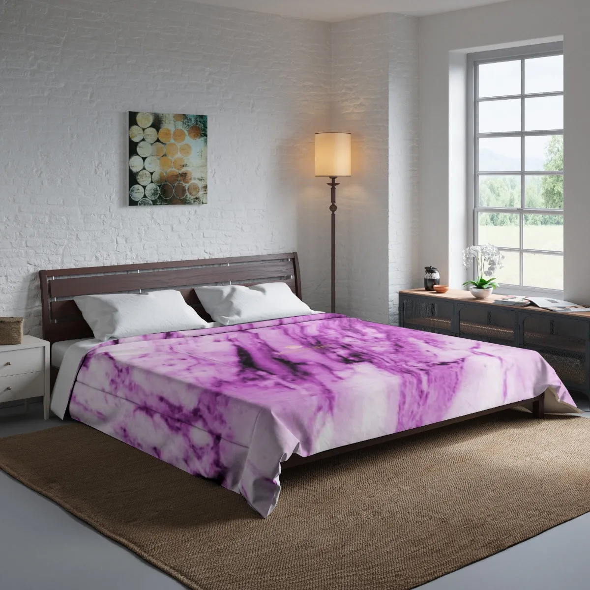 Pink Marble Comforter, White Marble Print Best Comforter For King/Queen/Full/Twin-Printed in USA