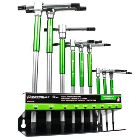 Powerbuilt 9 Pc 3 Way T-Handle Torx Key Wrench Set Storage Rack 941646 Green