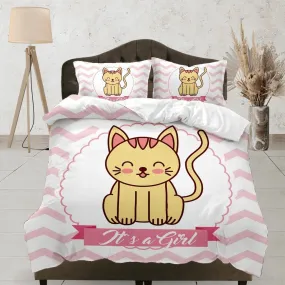 Pregnancy announcement girl, cute cat bedding, toddler bedding, kids duvet cover set, gift for cat lovers, baby bedding, baby shower gift