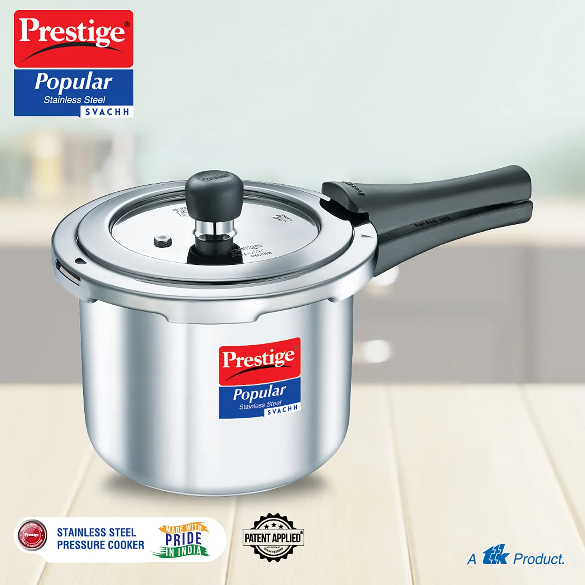 Prestige Popular Svachh Spillage Control Stainless Steel Outer Lid Pressure Cooker, 3 L (Silver)