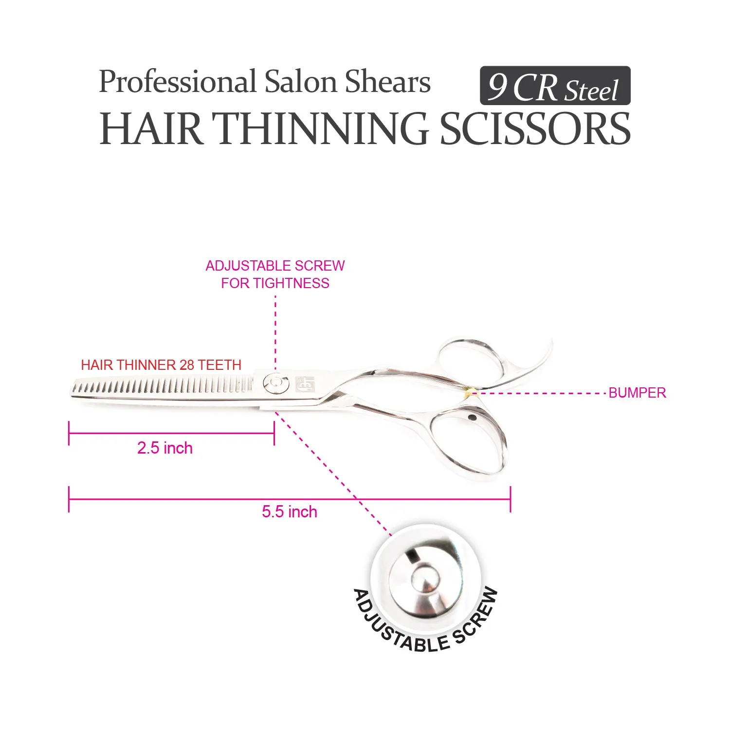 Professional 5.5" Salon Hair Thinning Scissors (9CR Steel)