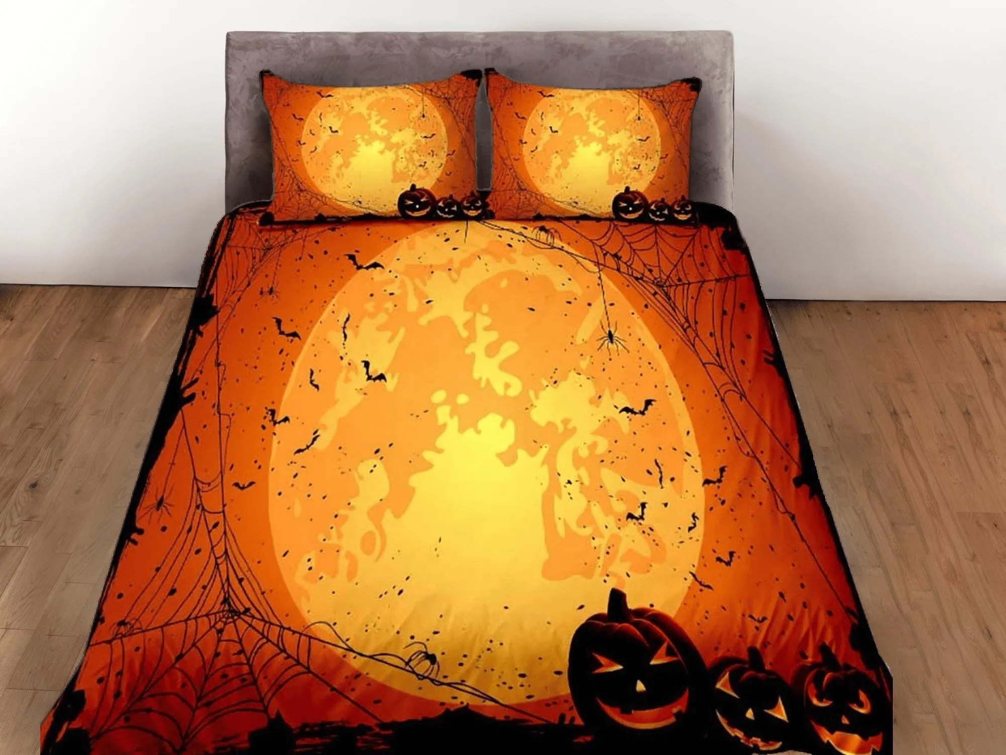 Pumpkin lantern moon halloween bedding & pillowcase, gothic duvet cover, dorm bedding, goth decor toddler bedding, halloween gift