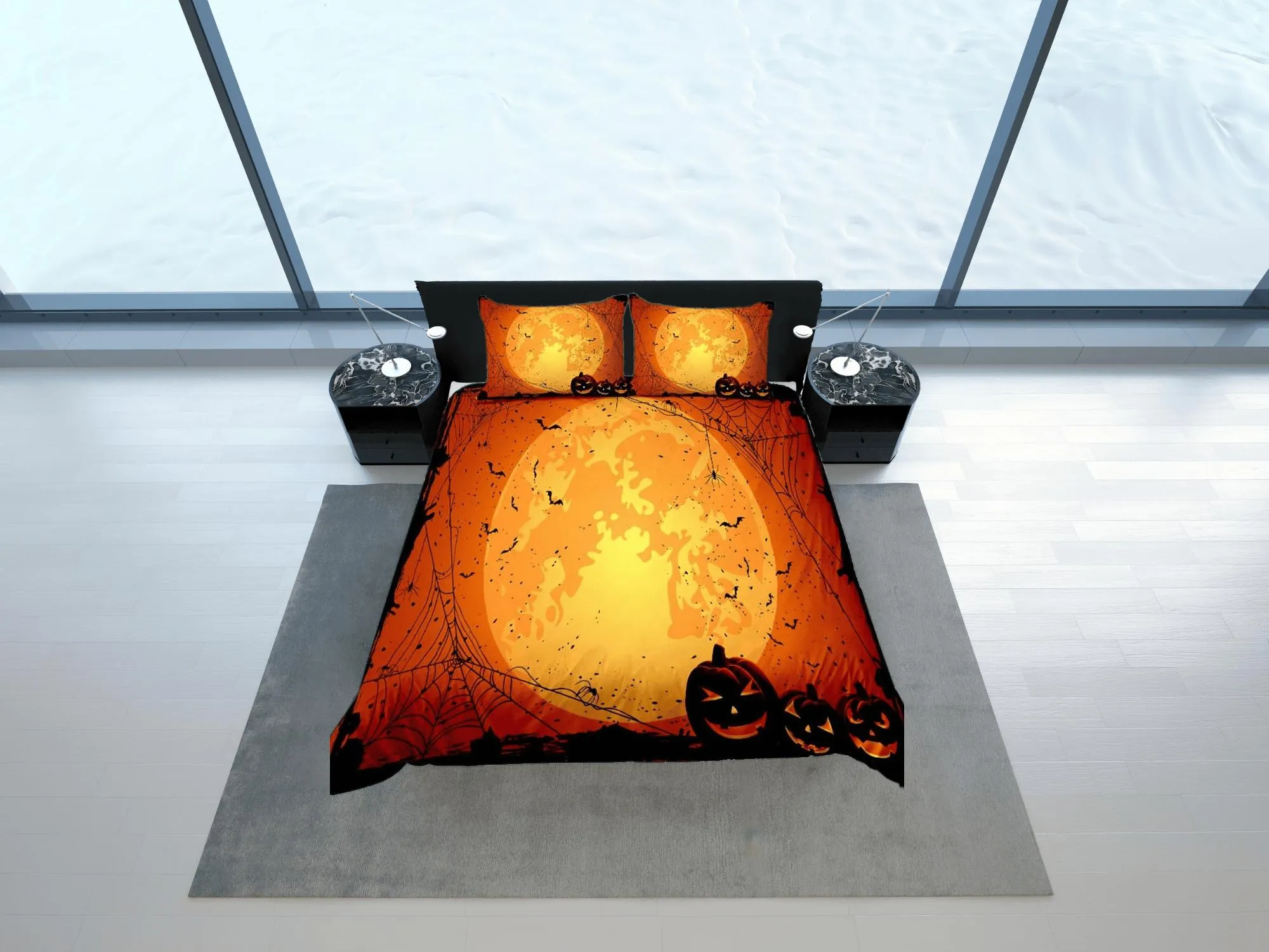 Pumpkin lantern moon halloween bedding & pillowcase, gothic duvet cover, dorm bedding, goth decor toddler bedding, halloween gift