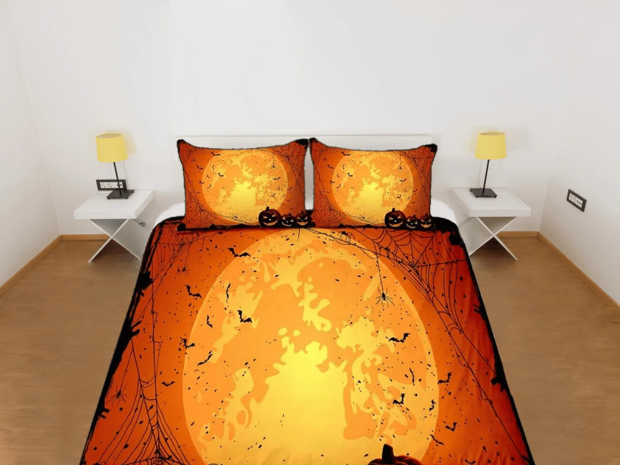 Pumpkin lantern moon halloween bedding & pillowcase, gothic duvet cover, dorm bedding, goth decor toddler bedding, halloween gift