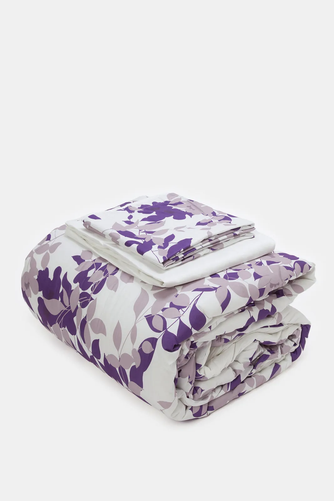 Purple 4-Piece Floral Printed Comforter Set (Double Size)