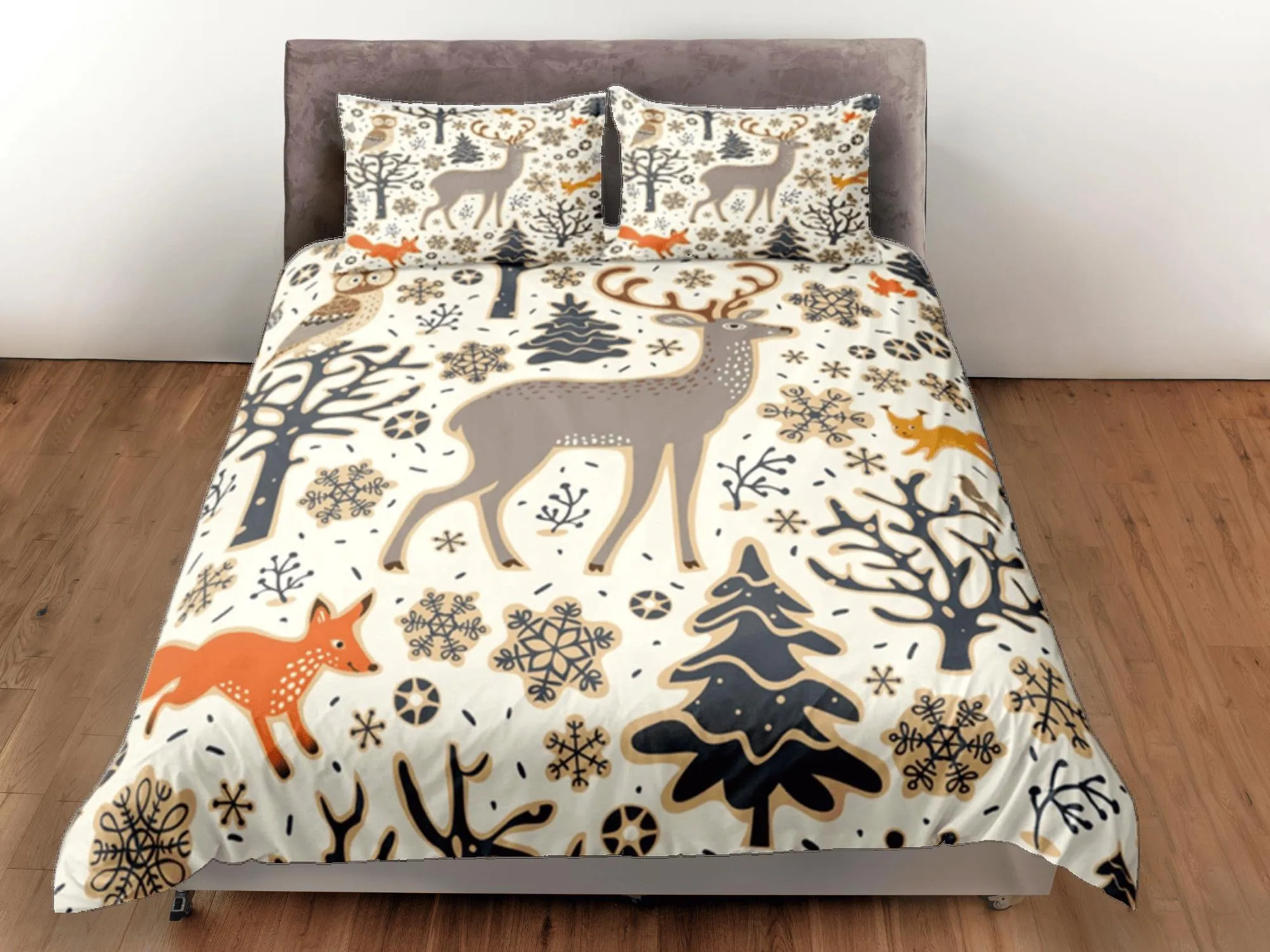 Reindeer Duvet Cover Set Cute Bedspread, Christmas Dorm Bedding & Pillowcase, King Duvet Cover Full, Queen Comforter Cover Single Bed