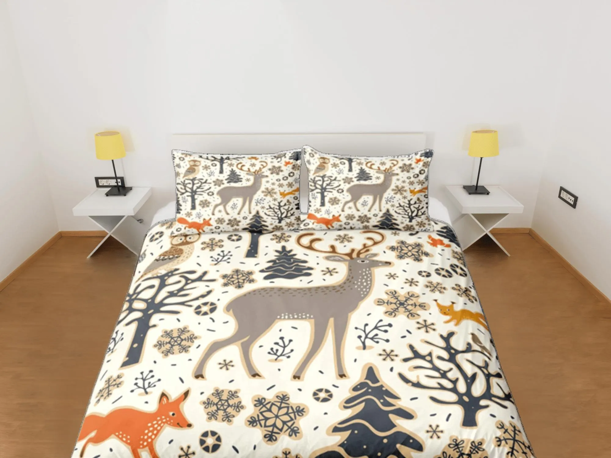 Reindeer Duvet Cover Set Cute Bedspread, Christmas Dorm Bedding & Pillowcase, King Duvet Cover Full, Queen Comforter Cover Single Bed